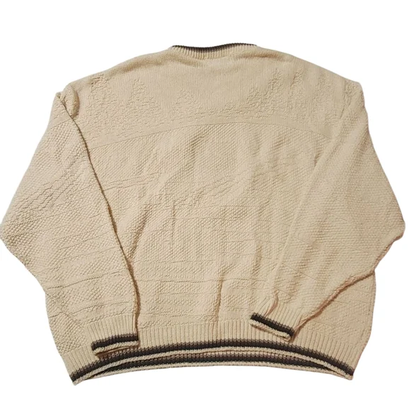 VTG Sweater Mens 4XLT Cream 3D Embroidered Bass Retro Made in USA 4 XL Tall - Picture 6 of 6